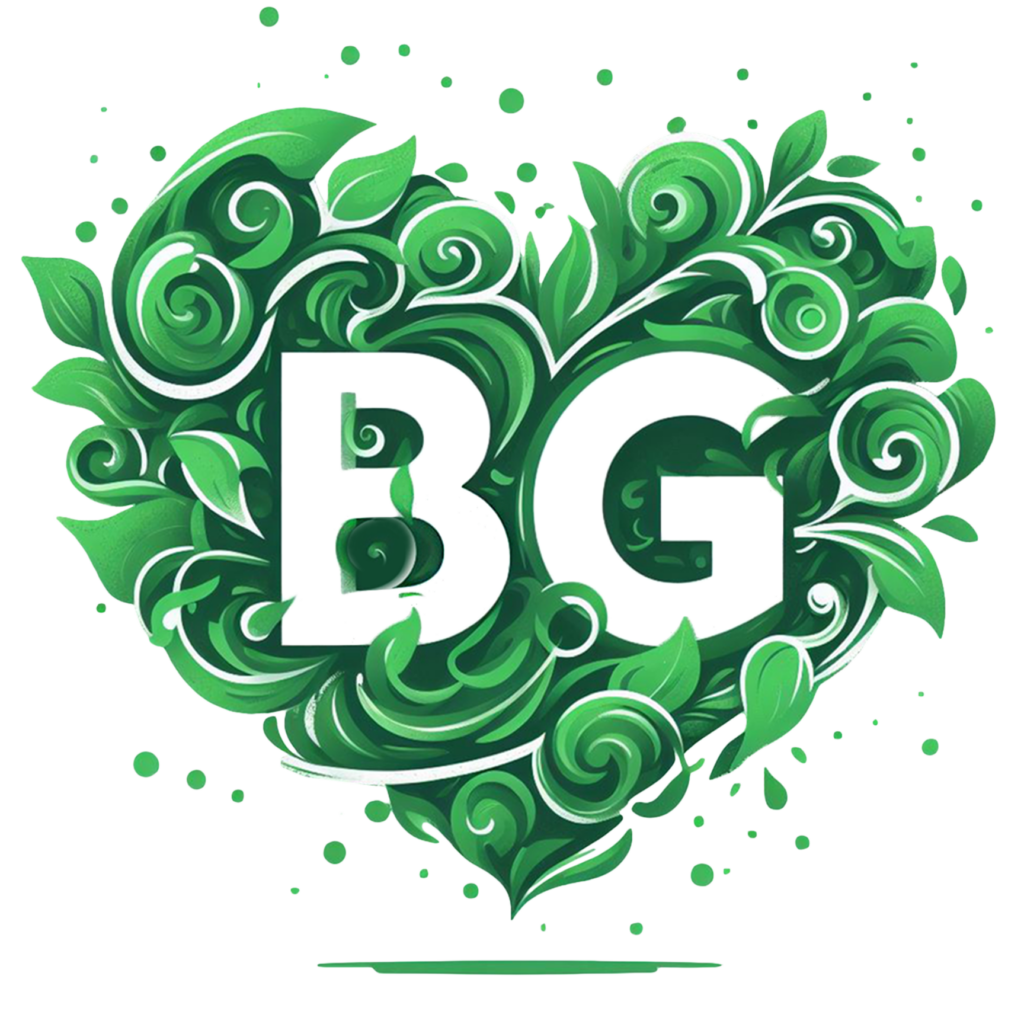 Image of the Bell Green Logo, with the letters BG inside a heart made of leaves.
